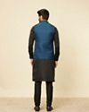 alt message - Manyavar Men Teal Blue Medallion Patterned Nehru Jacket image number 3